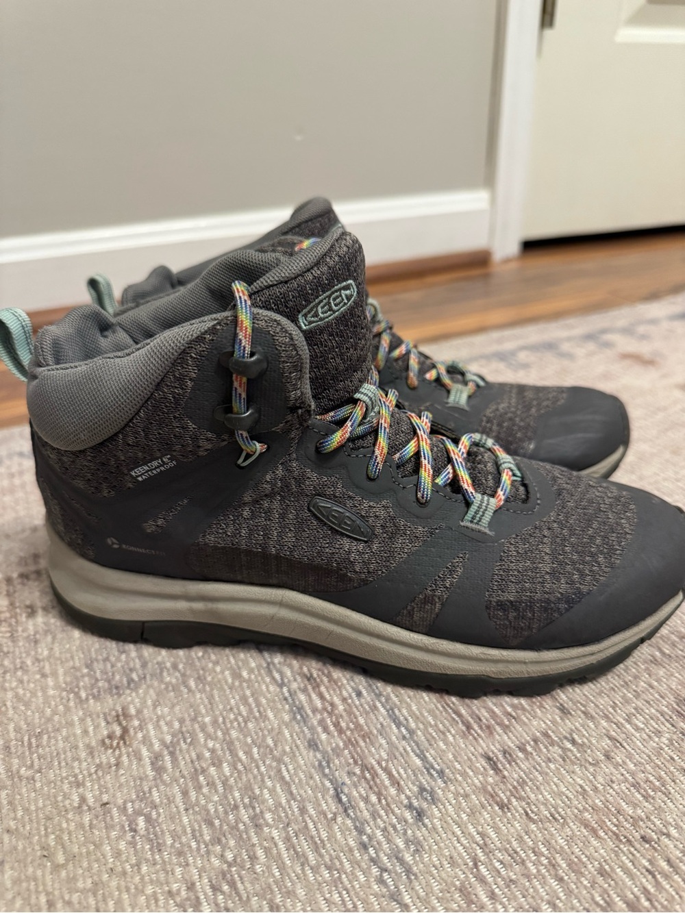 Keen Women's Gray Lace-Up Hiking Boots with Rainbow Laces